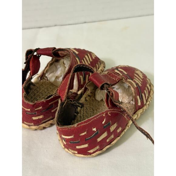 Vintage Red Leather Baby Shoes-Handmade Huaraches-Made in Mexico-1950's - Picture 4 of 5